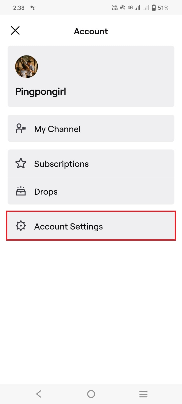Tap on Account Settings. | change Twitch name