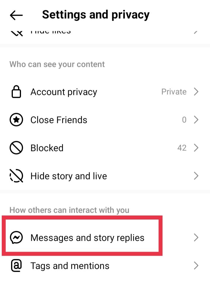 tap on Messages and Story Replies