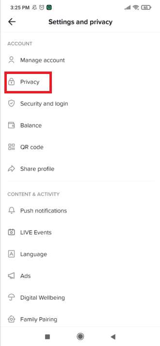 Tap on Privacy.