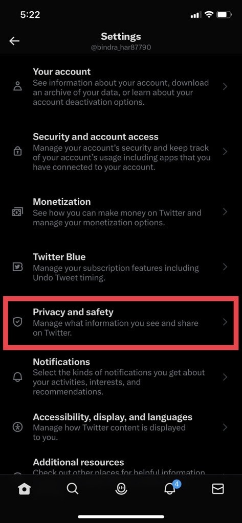 Tap on Privacy and safety.