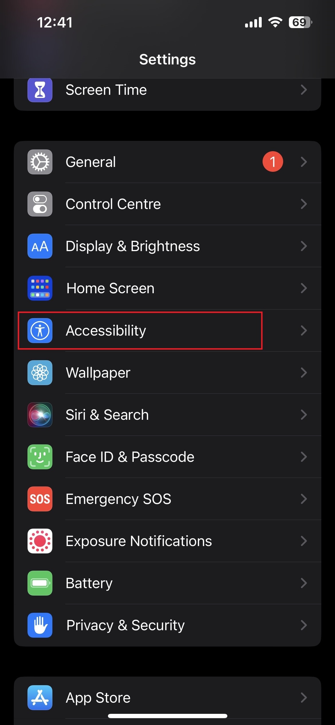 tap on the Accessibility option