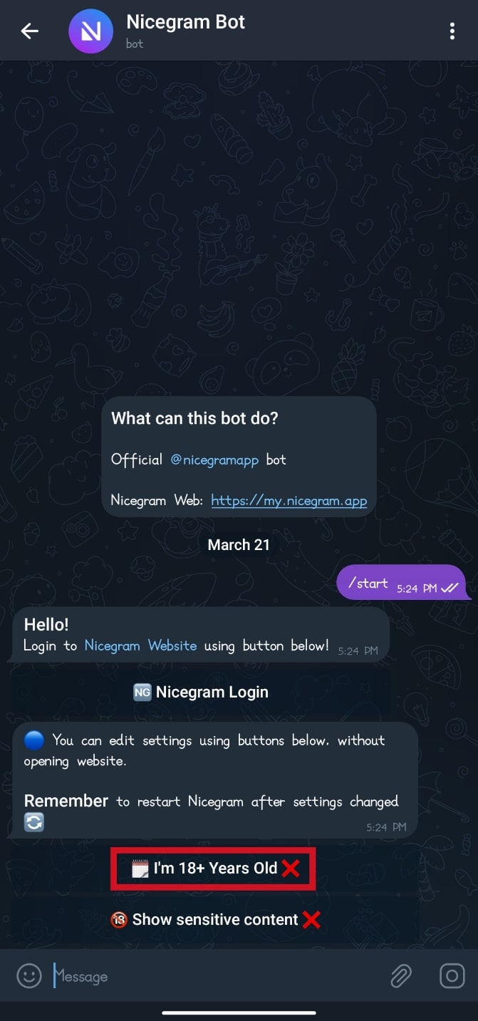 Tap on the I'm 18+ Years Old option