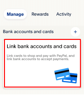 Tap on the Link bank account and cards option