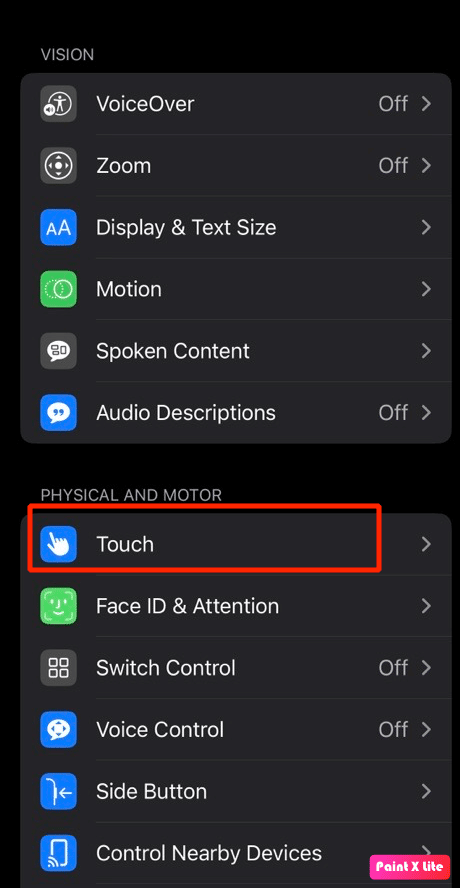 tap on the touch option