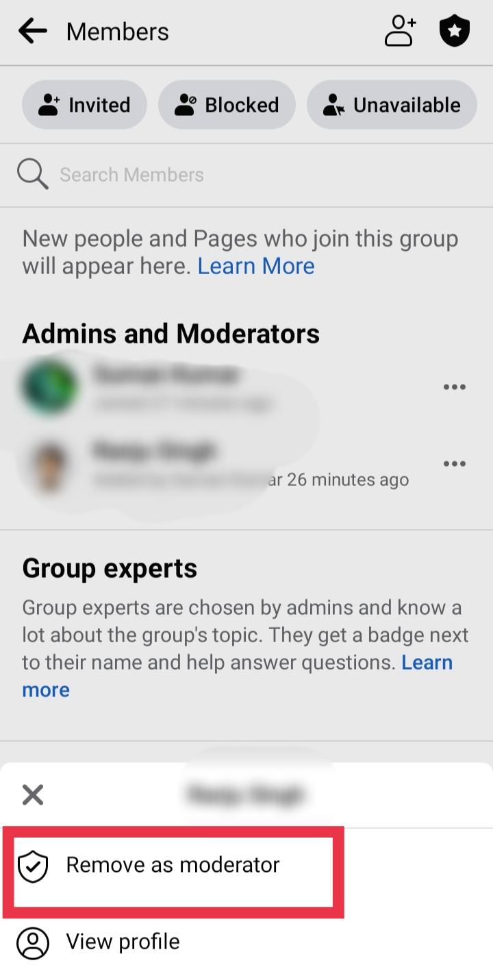 tap remove as moderator | How to Add Moderator to Facebook Group