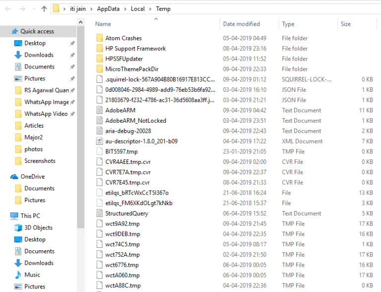 Temp folder containing all the temporary files