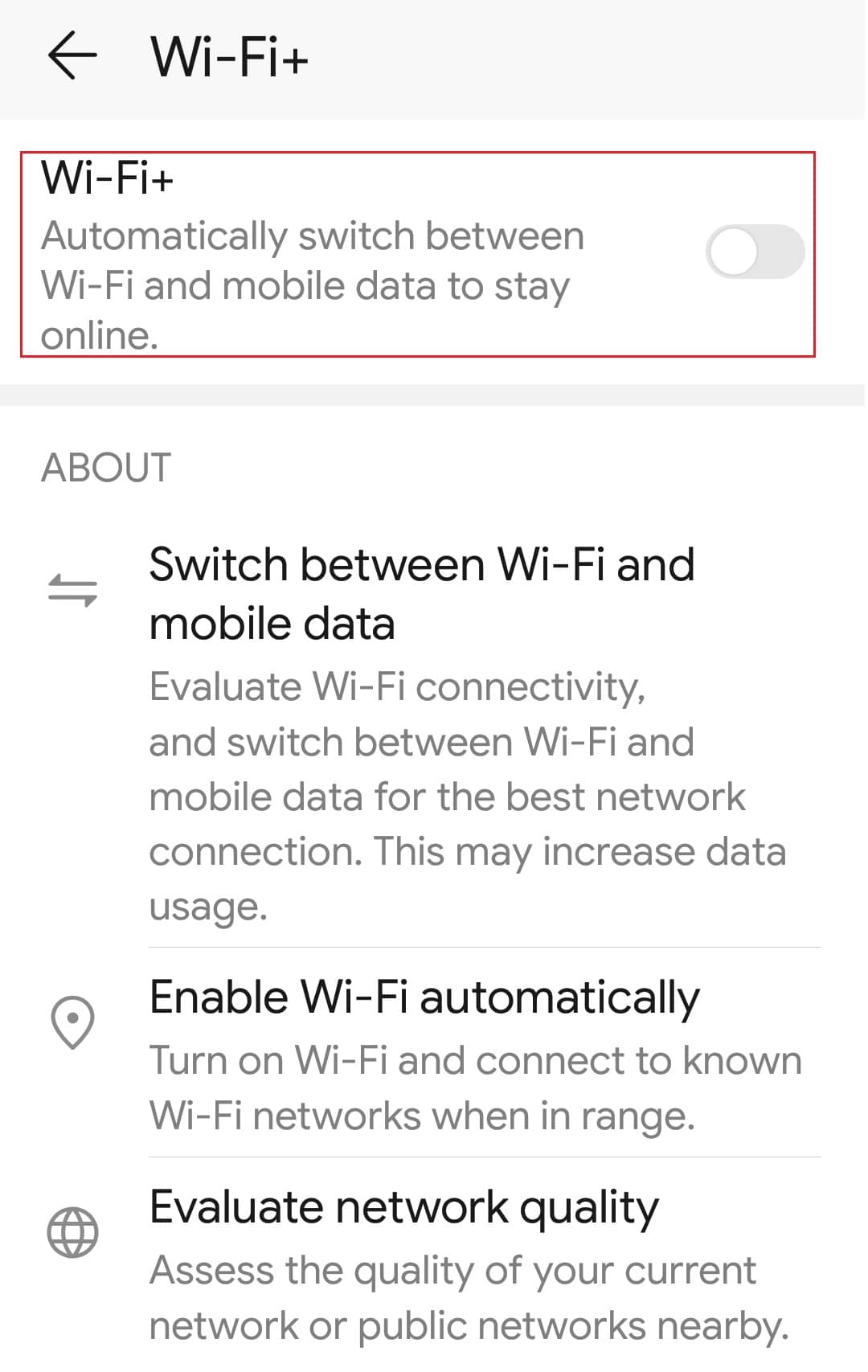 toggle off wifi plus feature