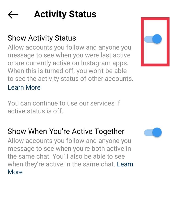 toggle the show activity status switch to off