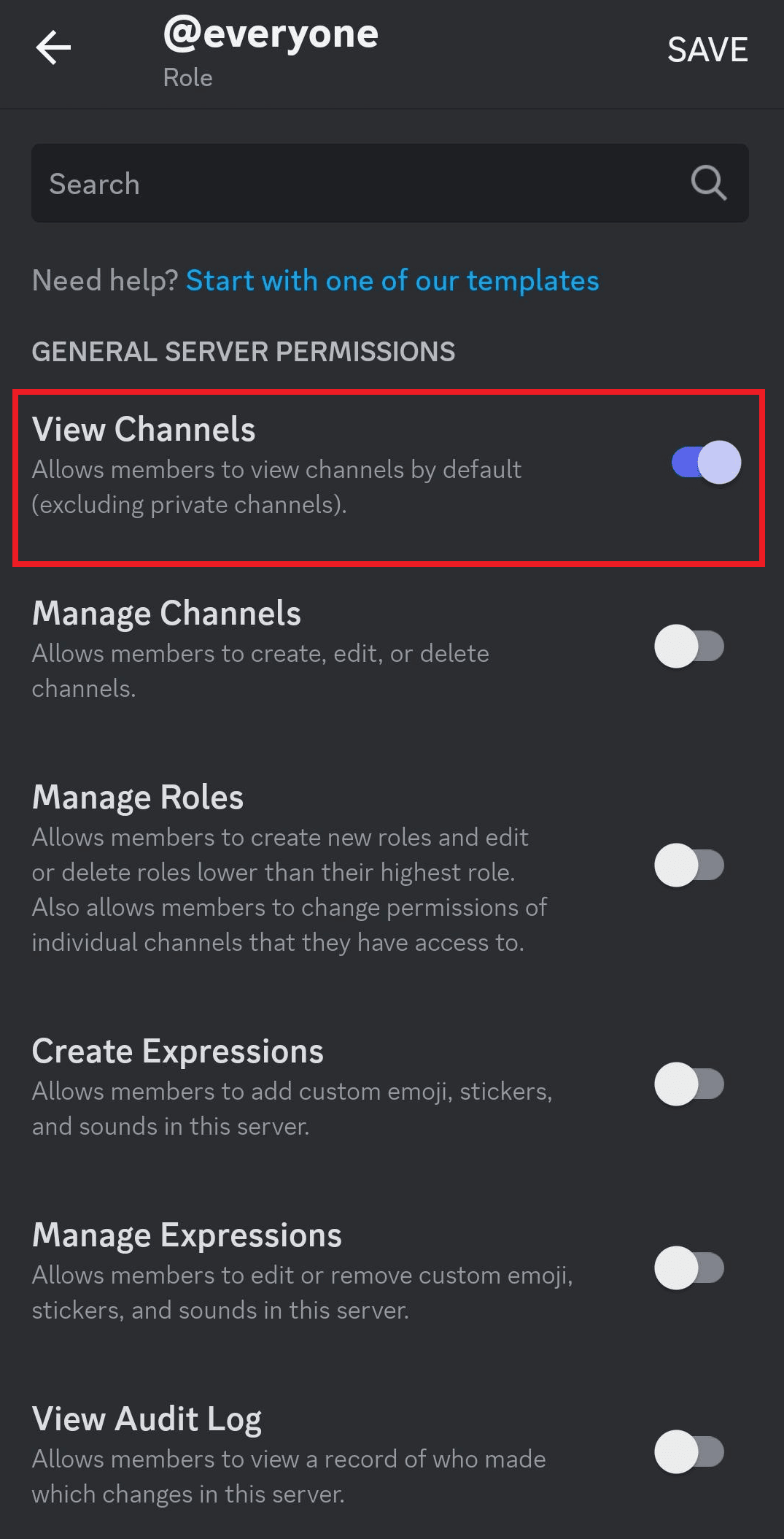   Turn off all permissions except View Channels.