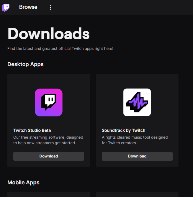 Twitch Download page. Fix Twitch Unable to Connect to Chat