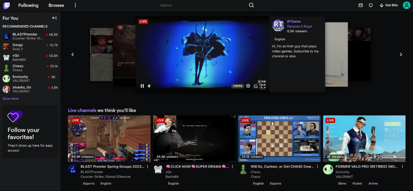 Twitch home page