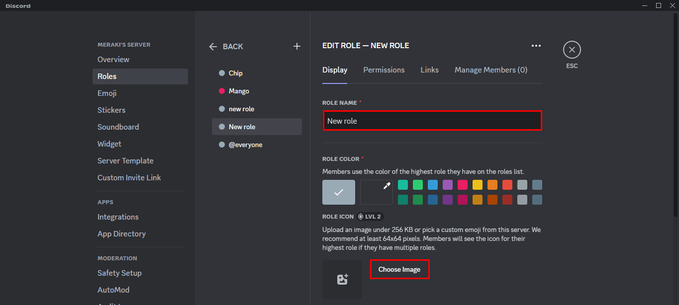 Type in the name of the role. You can also choose an image | How To Lock Roles on Discord