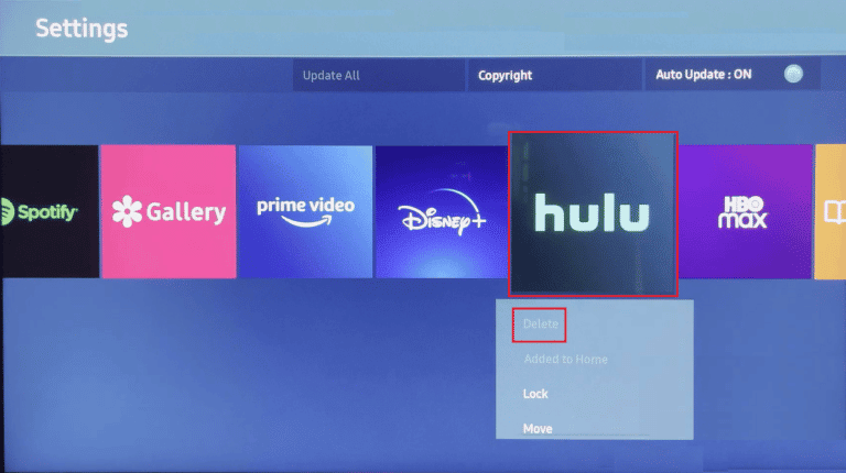 find and select Hulu and choose the Delete option from the menu | Hulu error 94