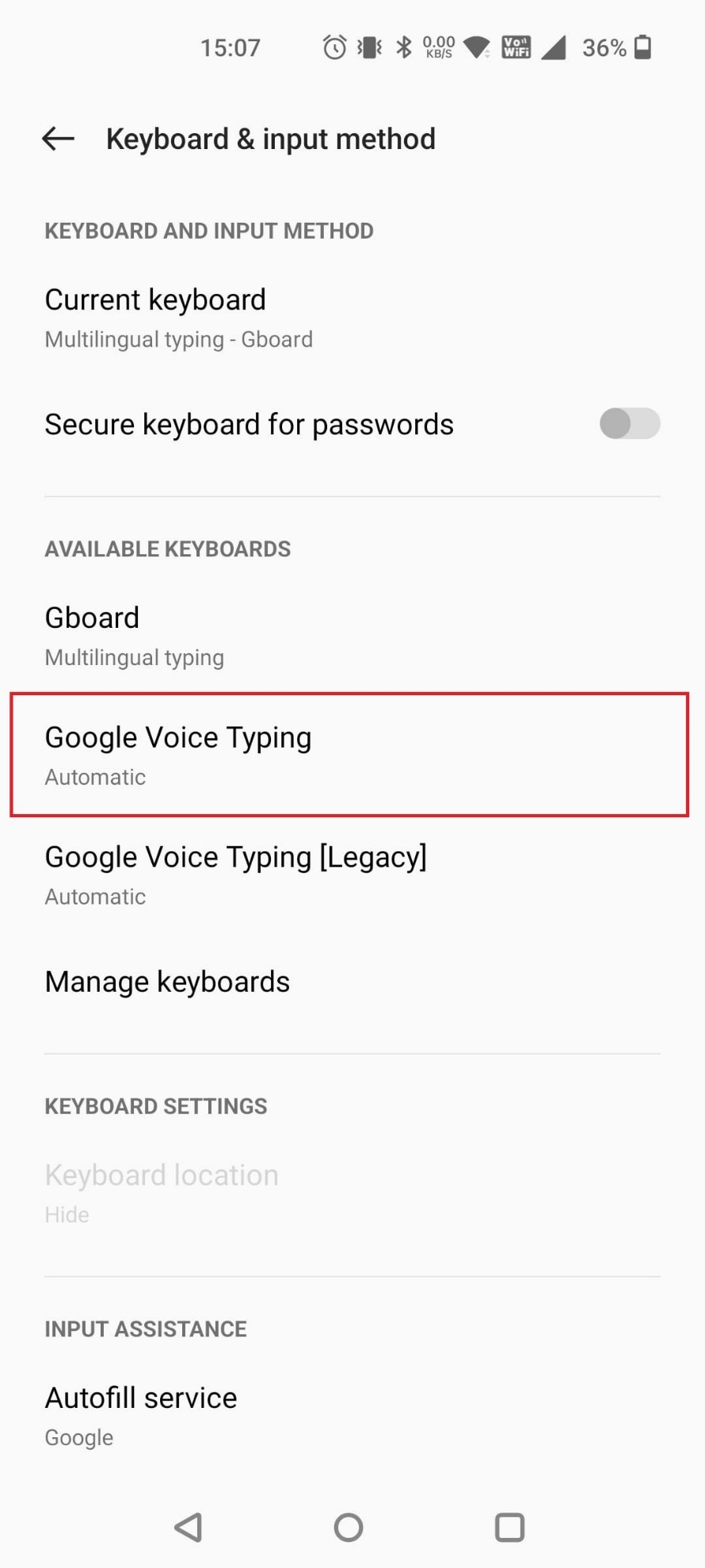 select Google Voice Typing