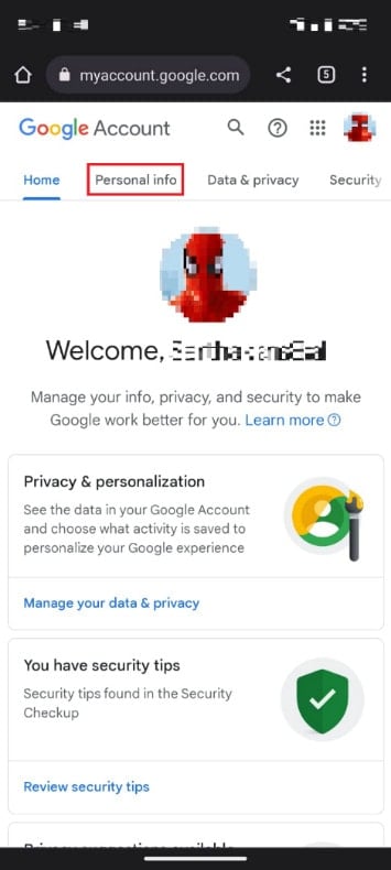 Your Google Account Home Page