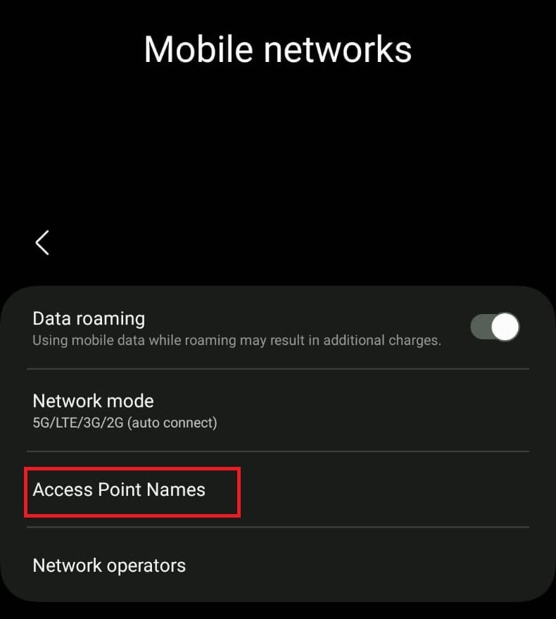 Tap on Access Point Names