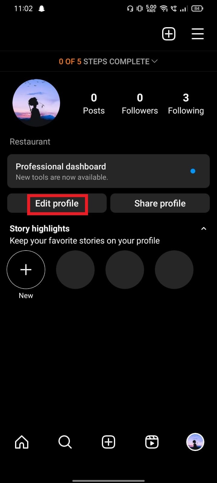 After coming to the Profile section, tap on the Edit Profile button.
