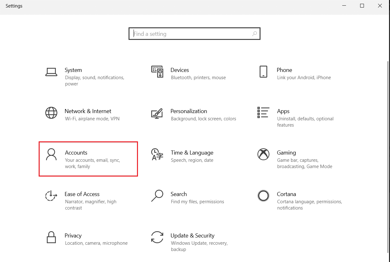 click on the Accounts in Windows Settings